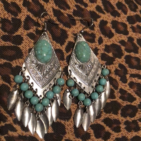 Silver and Turquoise Earrings - Picture 1 of 3